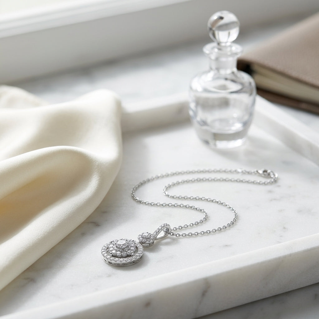 Diamond Stacked Circles Pendant In 14k White Gold — atelier still life
