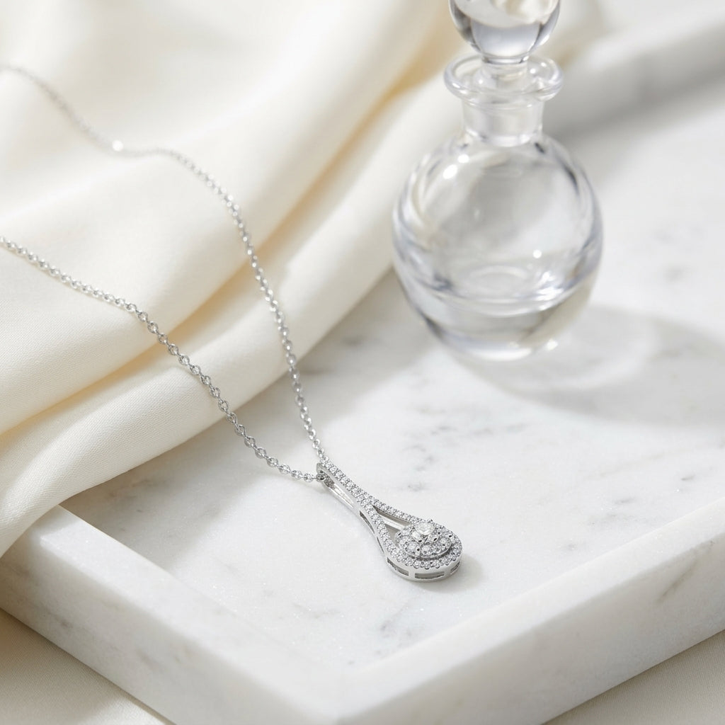 Diamond Elongated Tear Drop Pendant In 14k White Gold — atelier still life