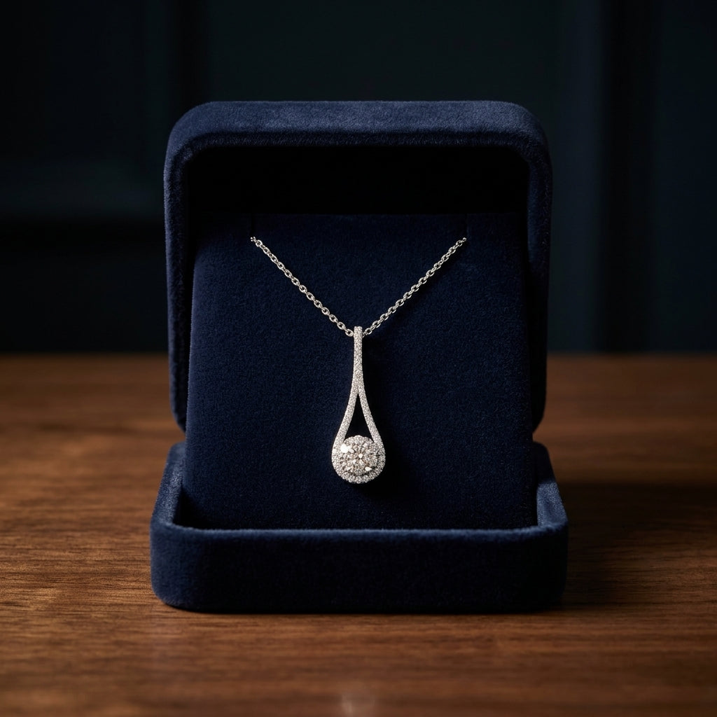 Diamond Elongated Tear Drop Pendant In 14k White Gold — gift presentation