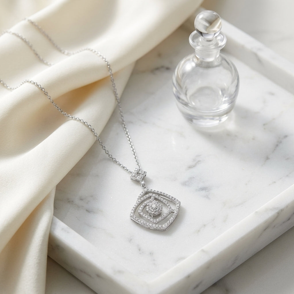 Diamond Geometric Pendant In 14k White Gold — atelier still life