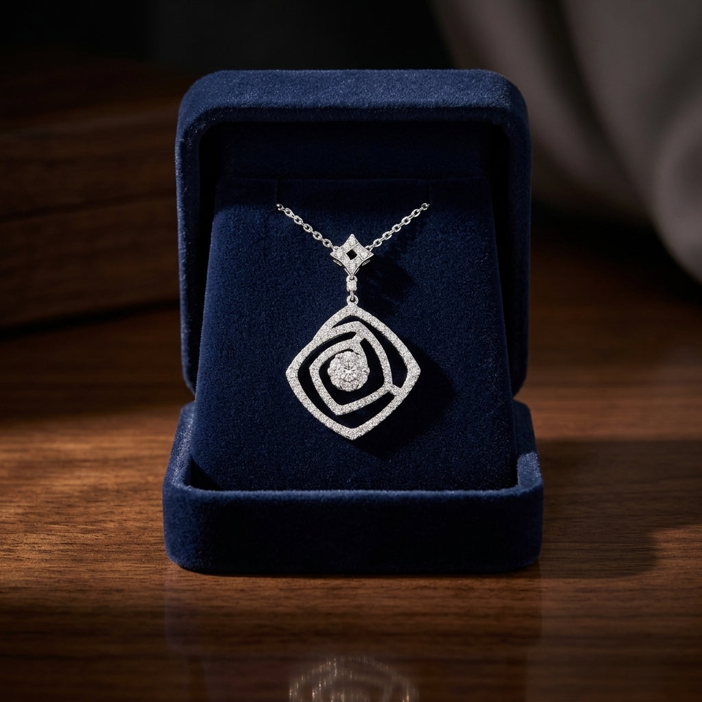 Diamond Geometric Pendant In 14k White Gold — gift presentation