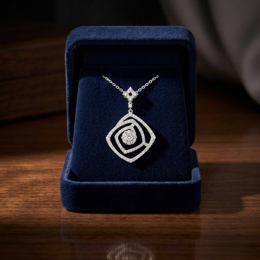 Diamond Geometric Pendant In 14k White Gold — gift presentation