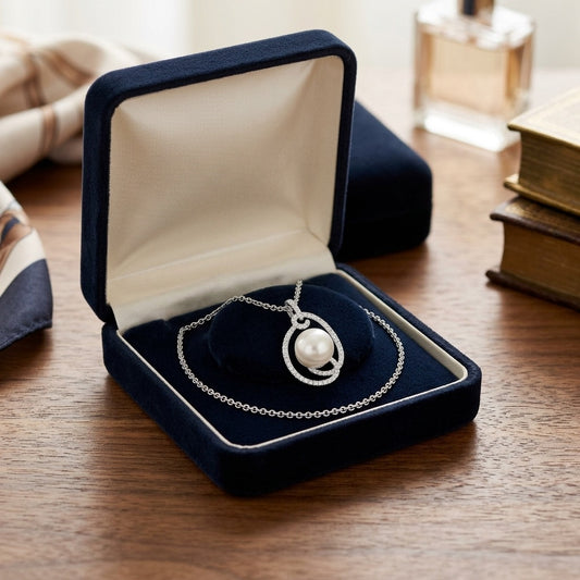 Freshwater Pearl And Diamond Swirl Pendant In 14k White Gold — velvet box