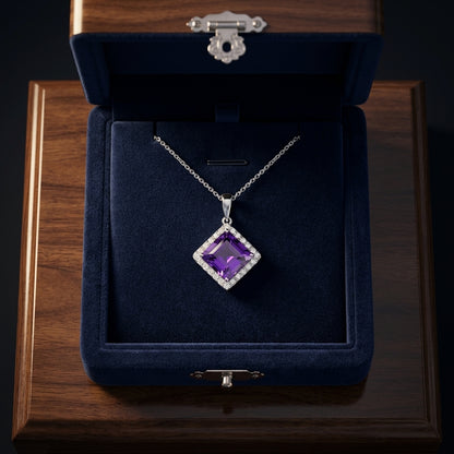 Amethyst Square And Diamond Pendant In 14k White Gold — gift presentation