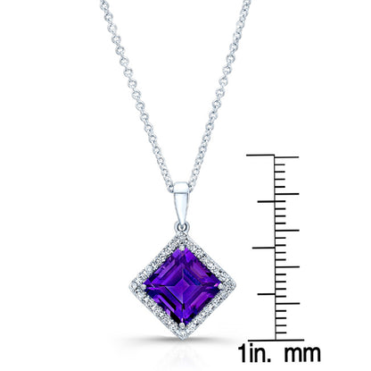 Amethyst Square And Diamond Pendant In 14k White Gold