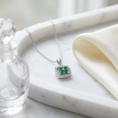 Created Emerald And Diamond Clover Pendant In 14k White Gold ( 18-in Curb Chain) — atelier still life