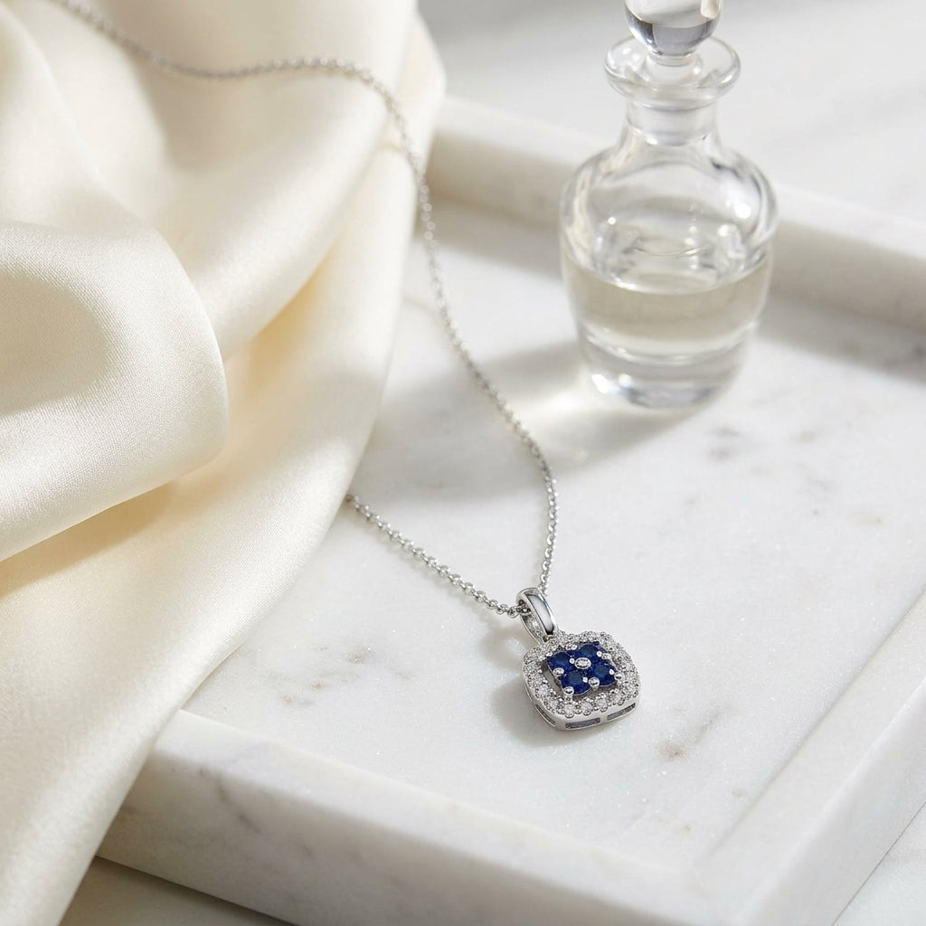 Sapphire And Diamond Floral Pendant In 14k White Gold — atelier still life
