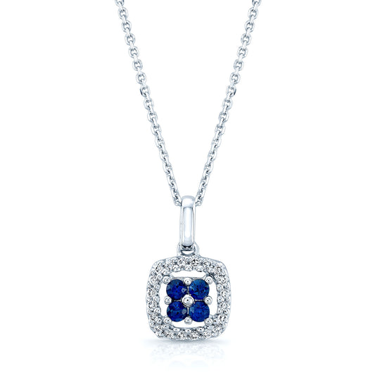 Sapphire And Diamond Floral Pendant In 14k White Gold