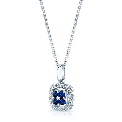 Sapphire And Diamond Floral Pendant In 14k White Gold