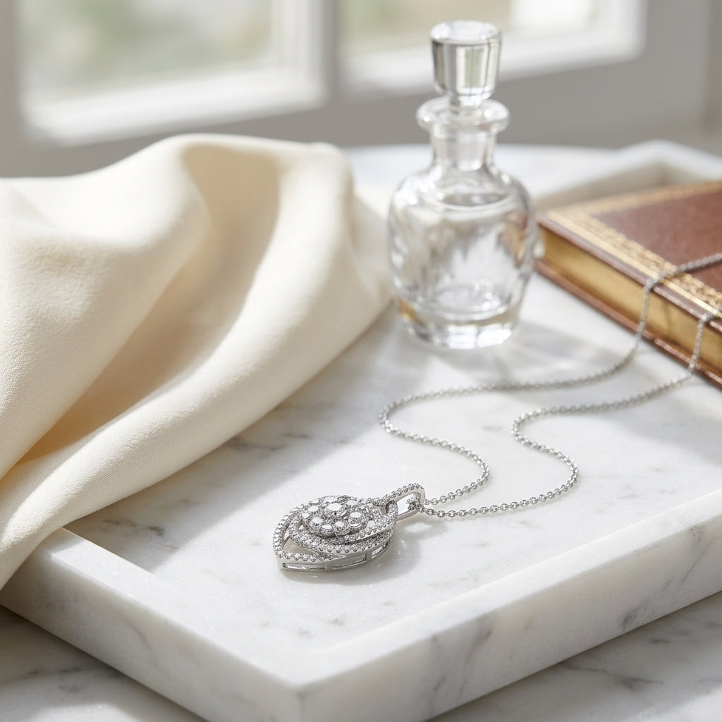 Diamond Marquise Swirl Pendant In 14k White Gold 1.40ctw — atelier still life