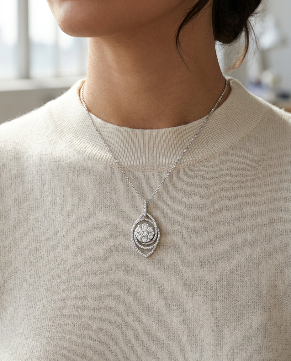 Diamond Marquise Swirl Pendant In 14k White Gold 1.40ctw — editorial close-up