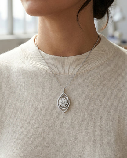 Diamond Marquise Swirl Pendant In 14k White Gold 1.40ctw — editorial close-up