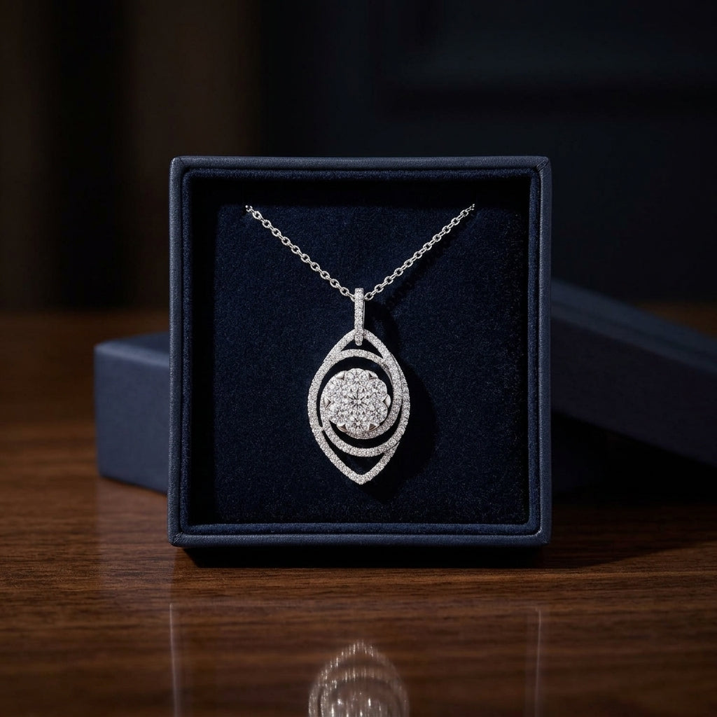 Diamond Marquise Swirl Pendant In 14k White Gold 1.40ctw — gift presentation