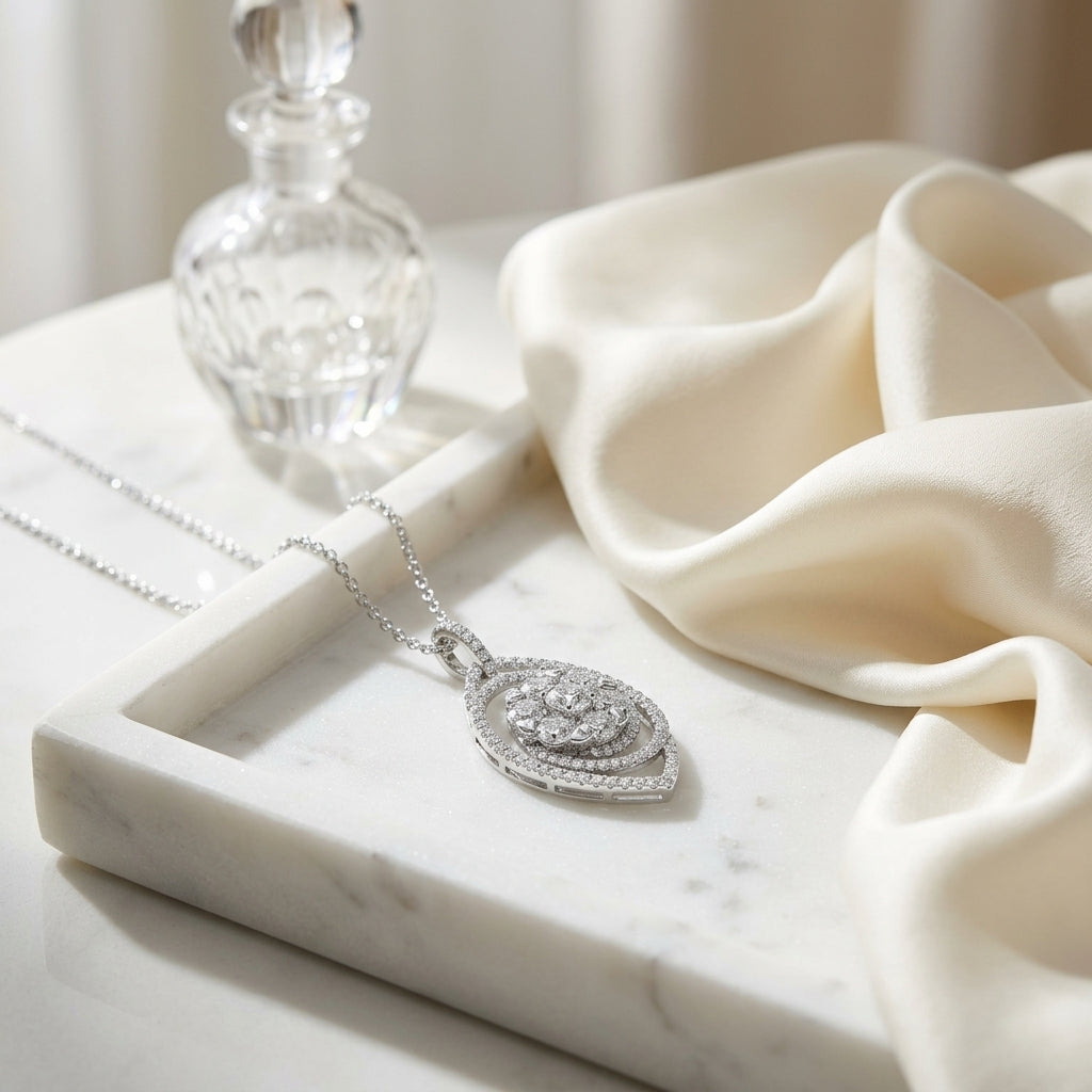 Diamond Marquise Swirl Pendant In 14k White Gold 2.25ctw — atelier still life