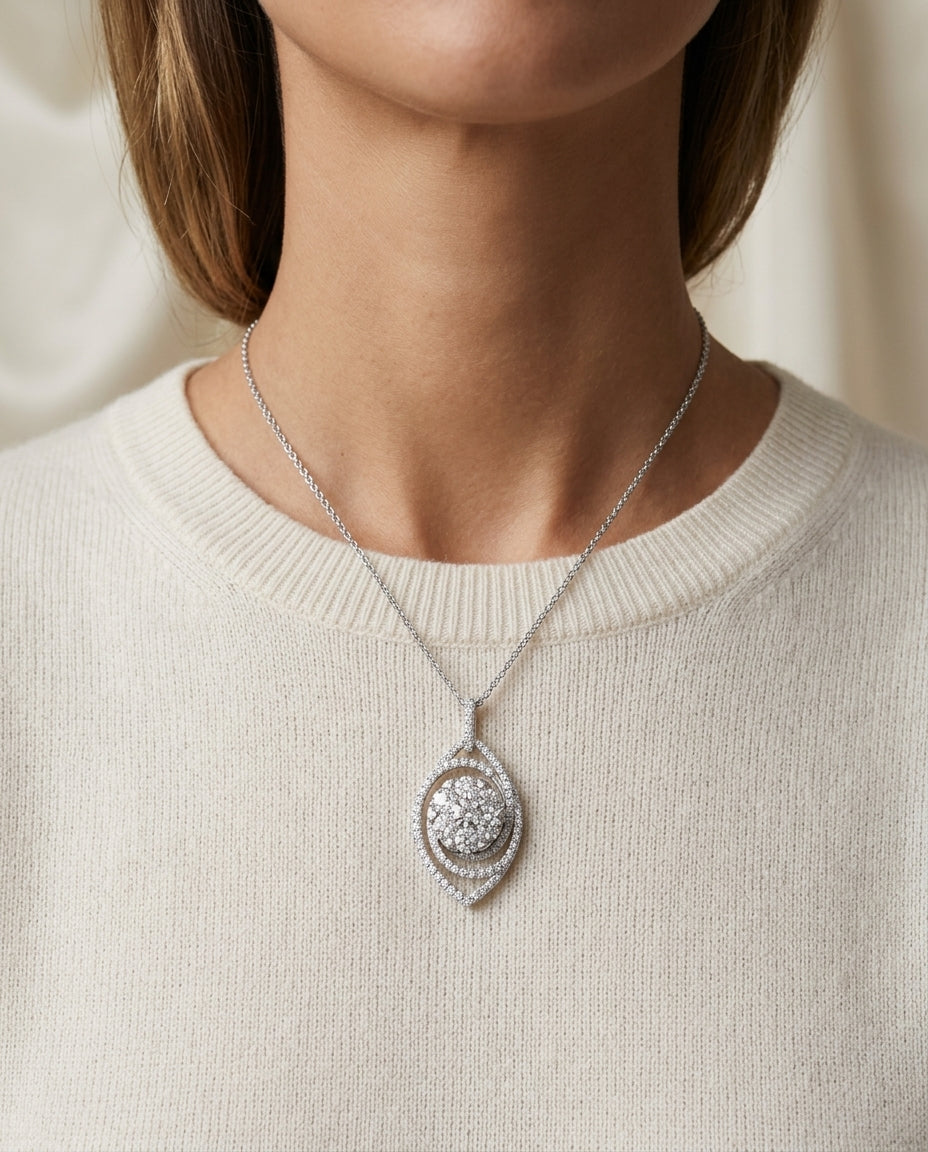 Diamond Marquise Swirl Pendant In 14k White Gold 2.25ctw — editorial close-up