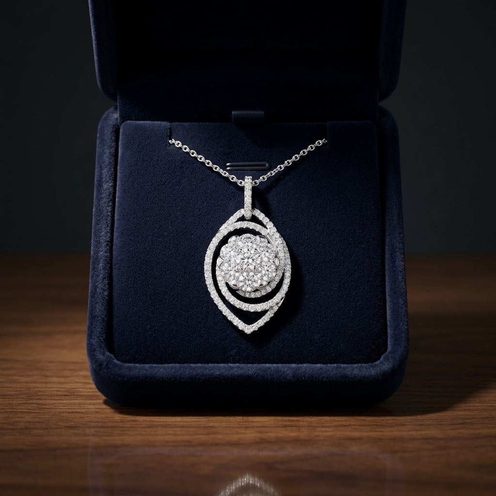 Diamond Marquise Swirl Pendant In 14k White Gold 2.25ctw — gift presentation