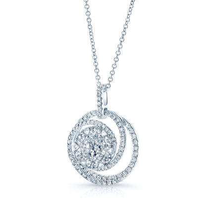 Diamond Circle Swirl Pendant In 14k White Gold 1.30ctw