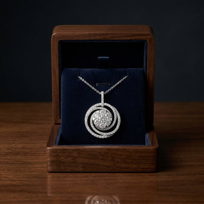 Diamond Circle Swirl Pendant In 14k White Gold 1.30ctw — gift presentation