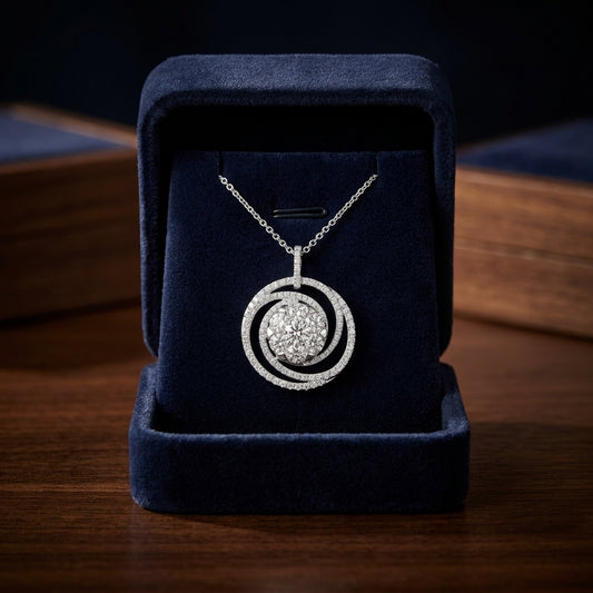 Diamond Circle Swirl Pendant In 14k White Gold 2.10ctw — gift presentation