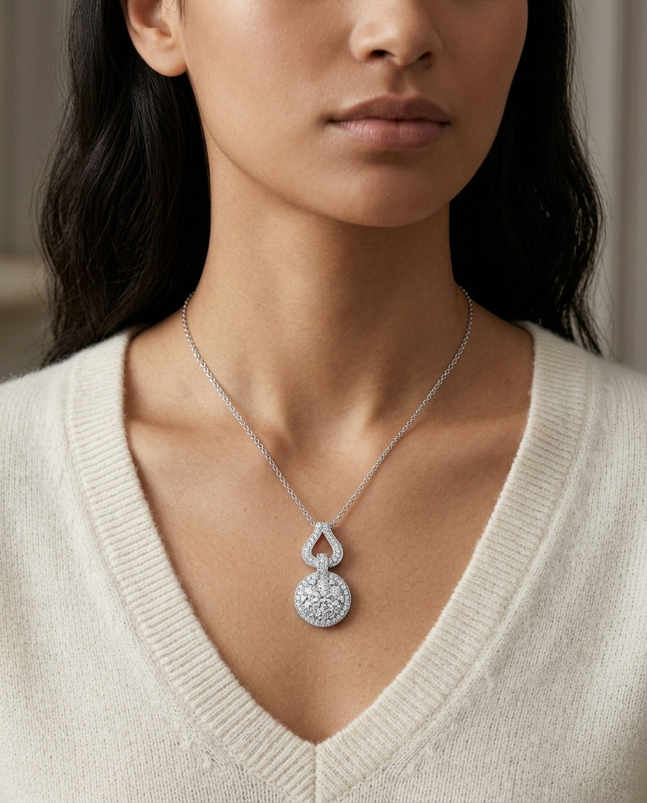 Diamond Equestrian-inspired Pendant In 14k White Gold 1ctw — editorial close-up