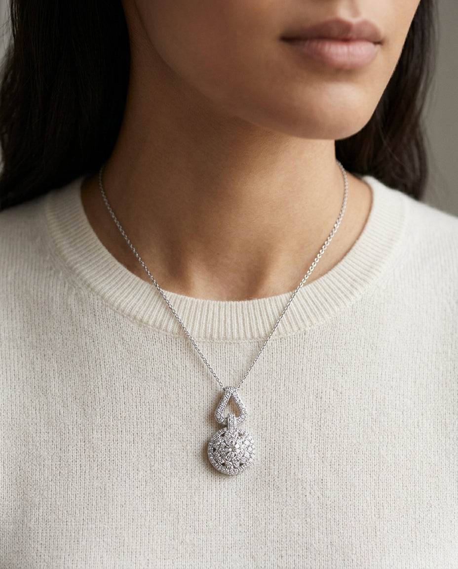 Diamond Equestrian-inspired Pendant In 14k White Gold — editorial close-up