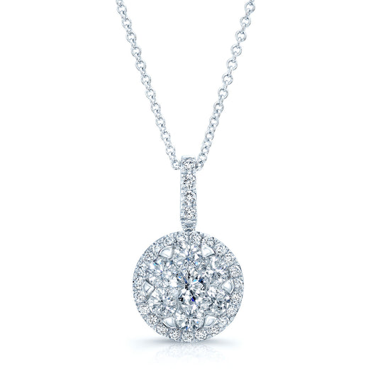 Diamond Pave Halo Pendant In 14k White Gold 1.10ctw