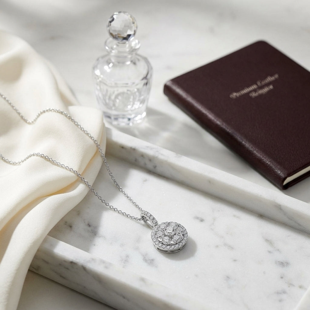 Diamond Pave Halo Pendant In 14k White Gold 1.10ctw — atelier still life