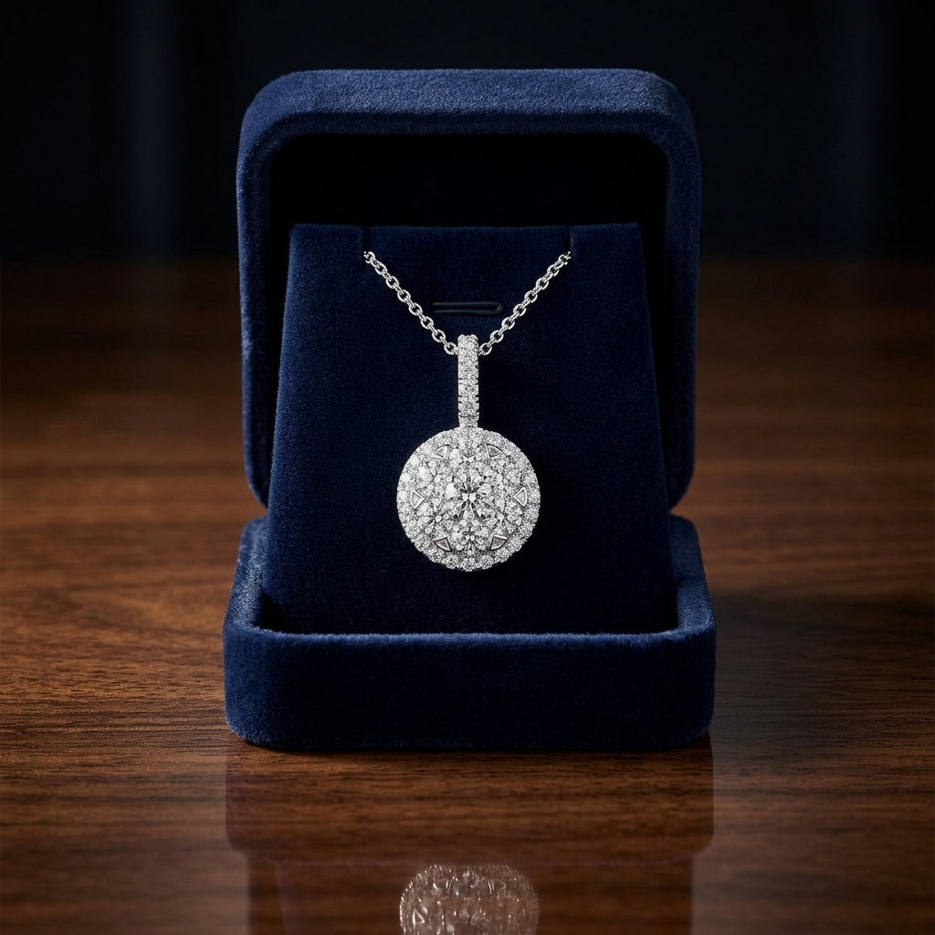 Diamond Pave Halo Pendant In 14k White Gold 1.10ctw — gift presentation