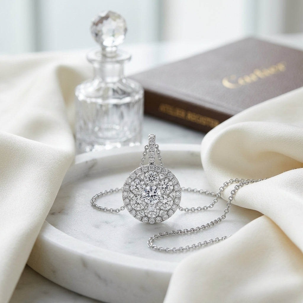 Diamond Pave Halo Pendant In 14k White Gold 1.80ctw — atelier still life