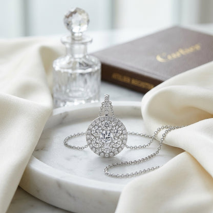 Diamond Pave Halo Pendant In 14k White Gold 1.80ctw — atelier still life