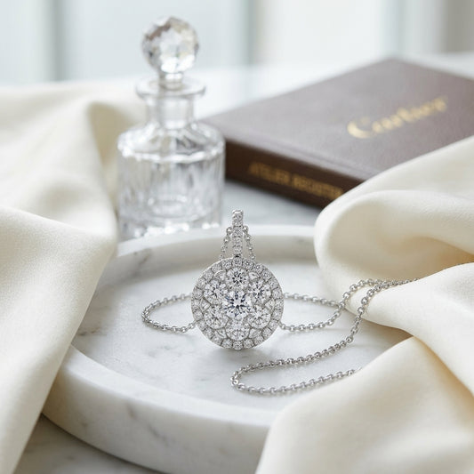 Diamond Pave Halo Pendant In 14k White Gold 1.80ctw — atelier still life