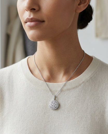 Diamond Pave Halo Pendant In 14k White Gold 1.80ctw — editorial close-up
