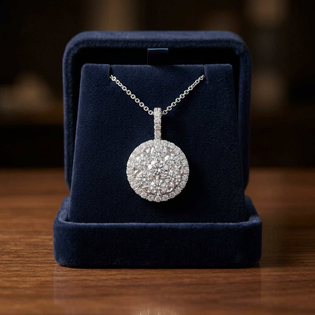 Diamond Pave Halo Pendant In 14k White Gold 1.80ctw — gift presentation