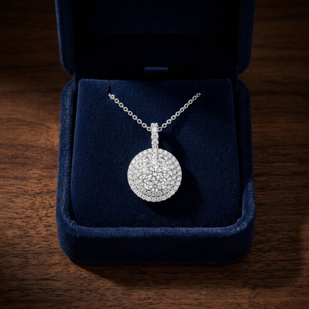 Diamond Double Entourage Pend In 14k White Gold 0.85ctw — gift presentation