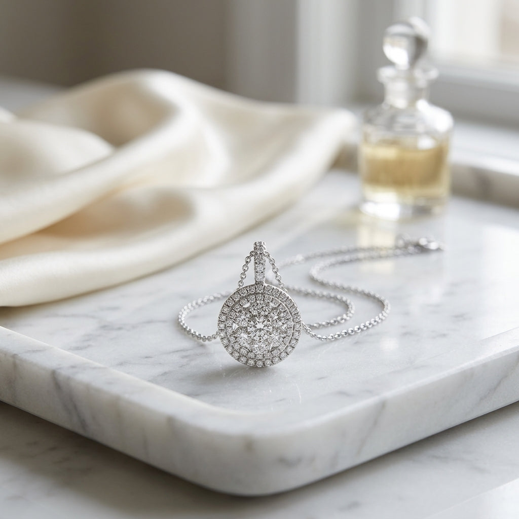 Diamond Double Entourage Pend In 14k White Gold — atelier still life