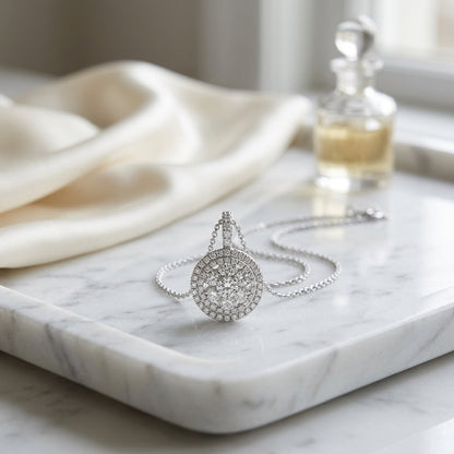 Diamond Double Entourage Pend In 14k White Gold — atelier still life