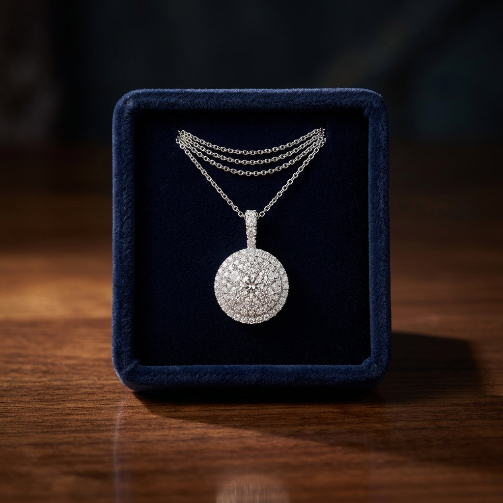 Diamond Double Entourage Pend In 14k White Gold — gift presentation