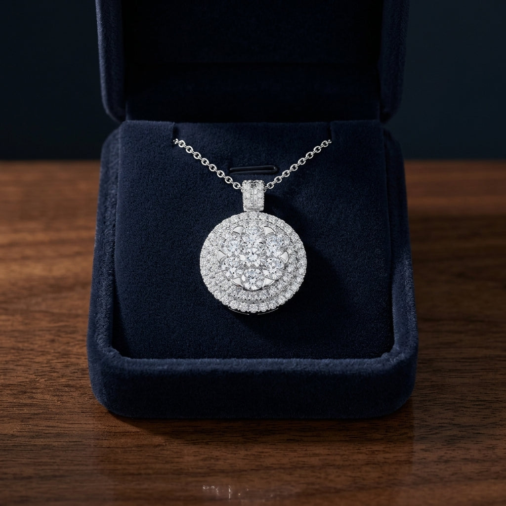 Diamond Cluster Shield Pendant In 14k White Gold 2.25ctw — gift presentation