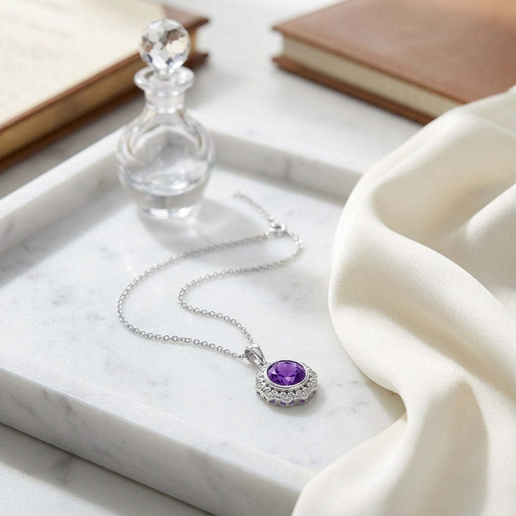 14kw Gold Amethyst & Diamond Pendant — atelier still life