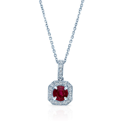 Ruby And Diamond Pave Pendant In 14k White Gold (1/6 Ct. Tw.)