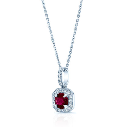 Ruby And Diamond Pave Pendant In 14k White Gold (1/6 Ct. Tw.)