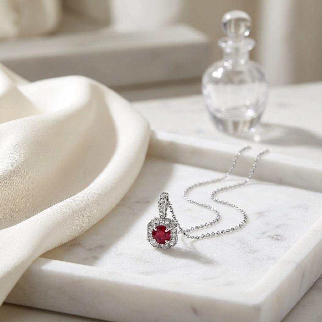 Ruby And Diamond Pave Pendant In 14k White Gold (1/6 Ct. Tw.) — atelier still life