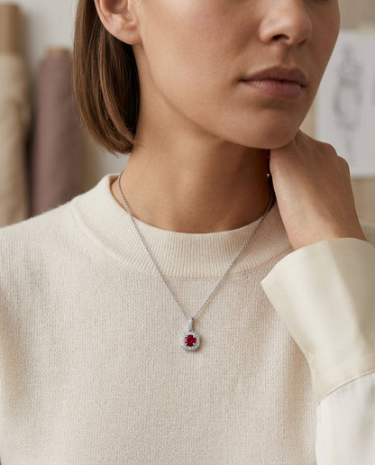 Ruby And Diamond Pave Pendant In 14k White Gold (1/6 Ct. Tw.) — editorial close-up