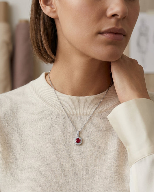 Ruby And Diamond Pave Pendant In 14k White Gold (1/6 Ct. Tw.) — editorial close-up