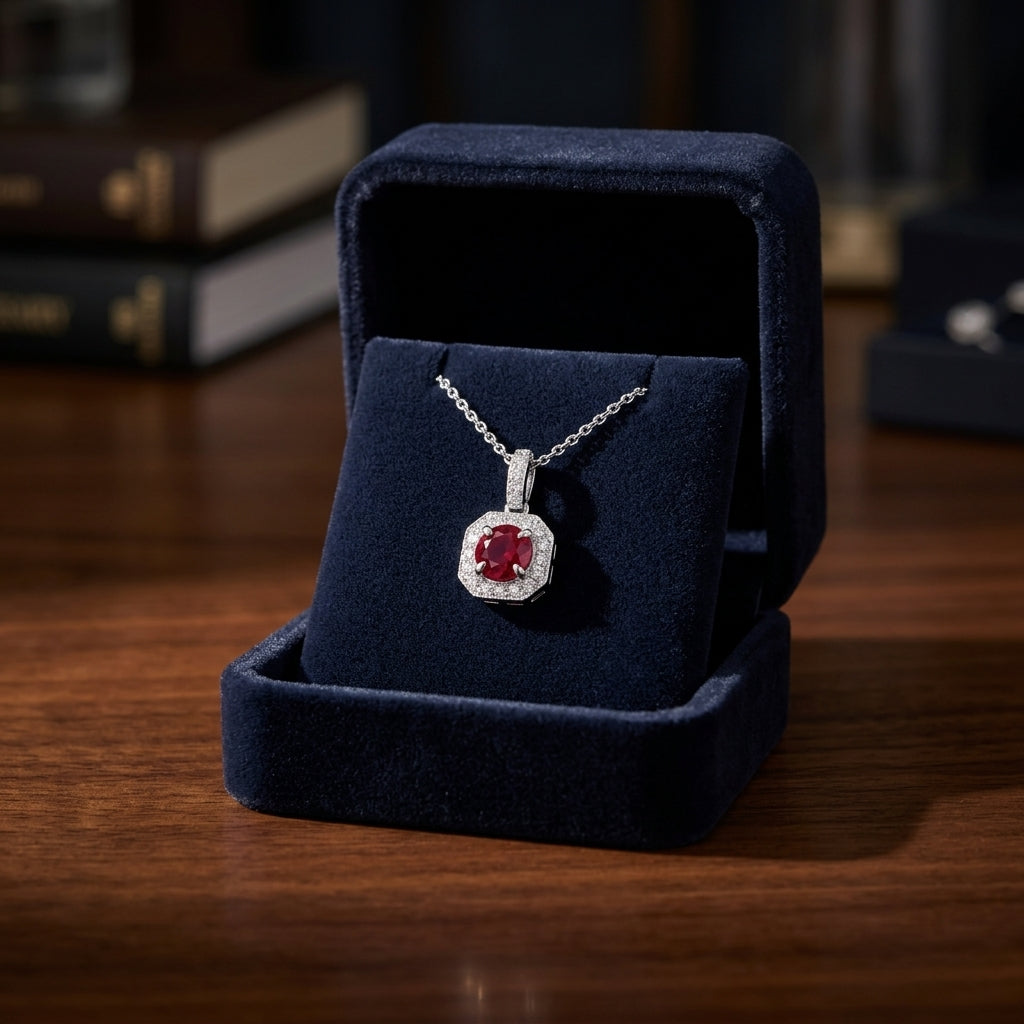 Ruby And Diamond Pave Pendant In 14k White Gold (1/6 Ct. Tw.) — gift presentation