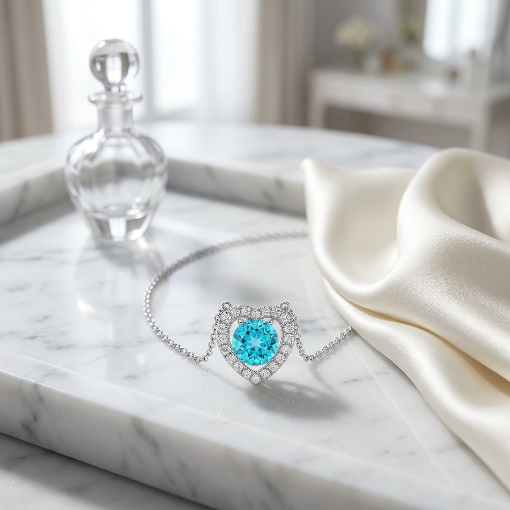 Blue Topaz Diamond Heart Frame Pendant In 14k White Gold (17-in Curb Chain) — atelier still life