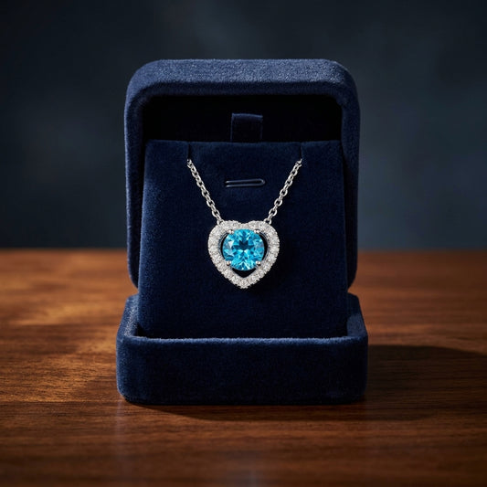 Blue Topaz Diamond Heart Frame Pendant In 14k White Gold (17-in Curb Chain) — gift presentation
