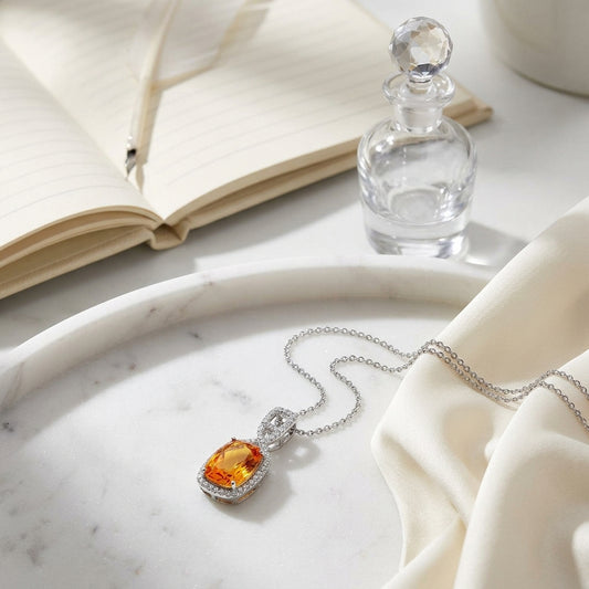 Citrine Elongated Cushion And Diamond Buckle-style Bail Pendant In 14k White Gold (12x8mm) — atelier still life