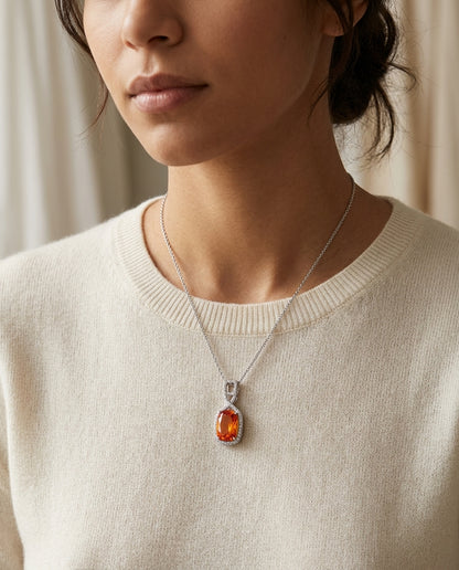 Citrine Elongated Cushion And Diamond Buckle-style Bail Pendant In 14k White Gold (12x8mm) — editorial close-up