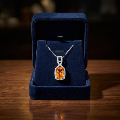 Citrine Elongated Cushion And Diamond Buckle-style Bail Pendant In 14k White Gold (12x8mm) — gift presentation